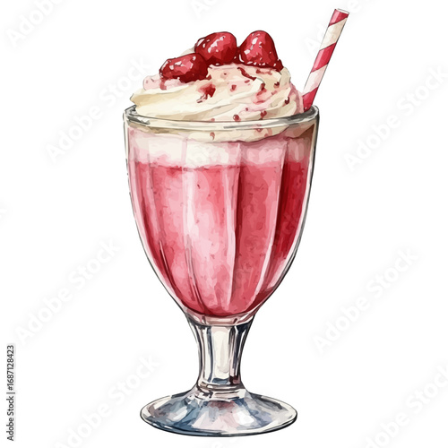 Milkshake, watercolor clipart vector, isolated on a white background.