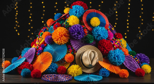 Colorful fiesta decorations party supplies sombrero background