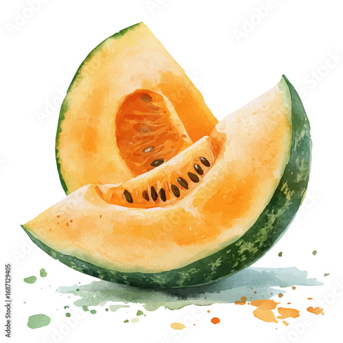 Melon, watercolor clipart vector, isolated on a white background.