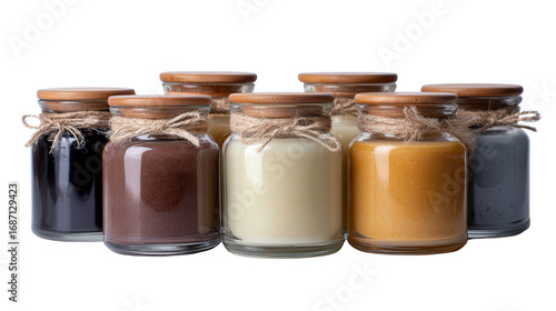 Premium Scented Soy Candles: A flat lay of premium scented soy candles in elegant jars, isolated on a Transparent background, PNG file.