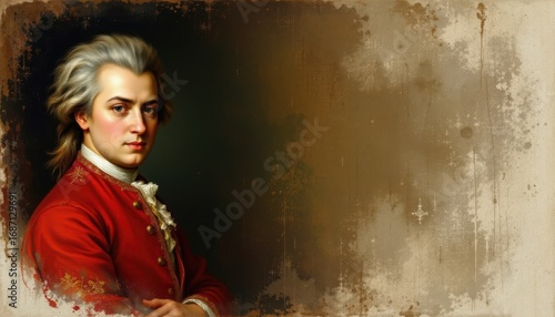 create a beautiful portrait of wolfgang amadeus mozart, the famous classical poser, in the style of an old painting