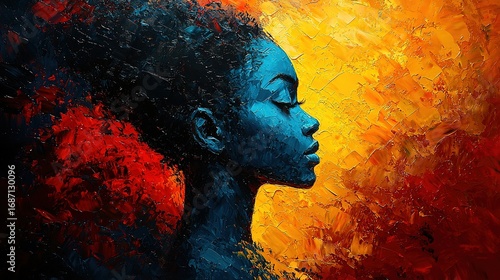 Blue Red Orange Abstract Oil Painting, Impressionist Style, Brushstroke Abstract Figure Evoking Joy Happiness Creativity Art Material
