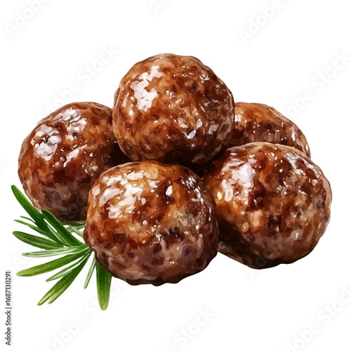 Meatballs, watercolor illustration vector, isolated on a white background.