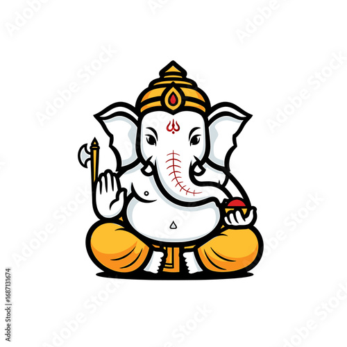 A stylized illustration of the Hindu deity Ganesha, seated in a meditative posture.