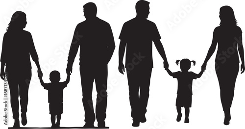 Families walking hand in hand silhouette