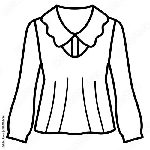 black and white blouse with scalloped collar clip art preview