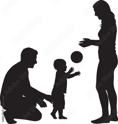 Family playing with ball silhouette