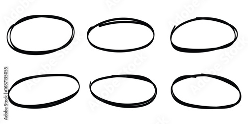 Hand drawn doodle circle highlights. Hand drawn scribble circles. Highlight circles set. Scribble ovals, circle and highlight text. Doodle set of black hand drawn circle line.
