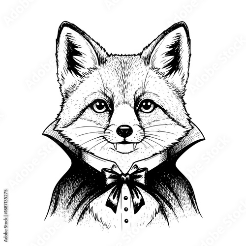 A cunning fox, elegantly attired in a tuxedo, a captivating illustration. Capturing the essence of sophistication and playful charm. vector illustration