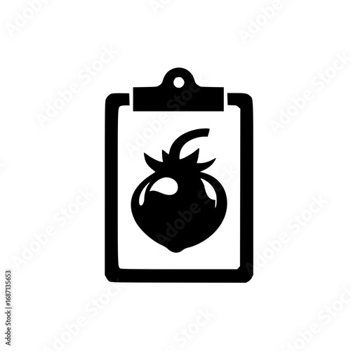 Tomato and clipboard vector illustration for meal planning recipe list or nutrition tracking