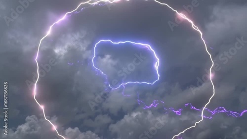 Vibrant Display of Purple and Pink Lightning Illuminates Dramatic Sky Mystical Atmosphere with Energetic Clouds and Striking Contrast of Light and Darkness, Evoking Awe and Wonder
