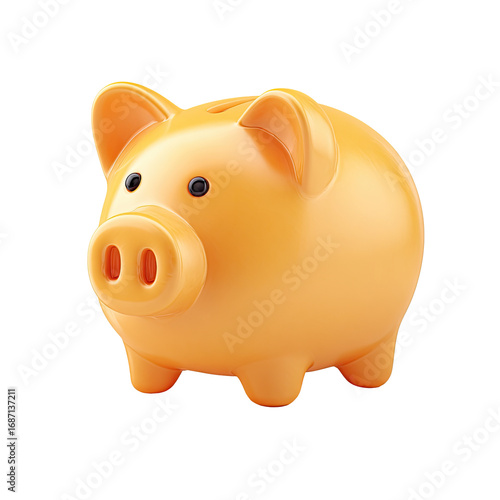 3D rendered, bright orange piggy bank, simple design, cartoonish style,  pig shape, savings, money, finance