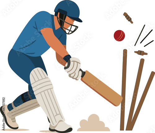Cricket Player Hits Wicket with Ball