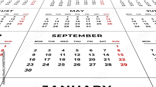 New Year 2025 month names Calendar animation. Full HD. 4K