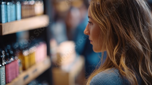 Dynamic medium shot capturing a personalized shopping session highlighting handpicked skincare solutions in focus as the shopper remains softly blurred.