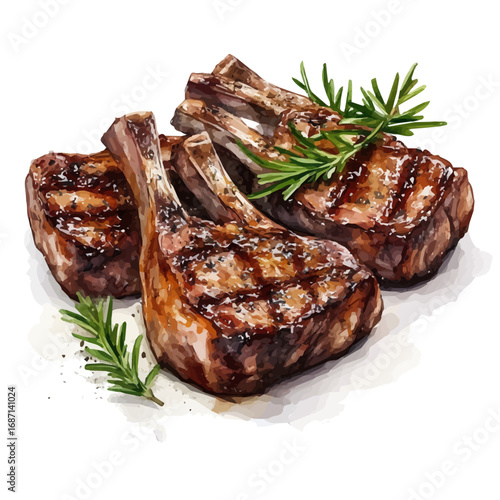 watercolor of Lamb Chops, vector, isolated on a white background.