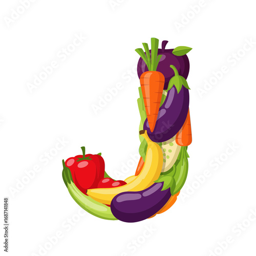 Vibrant Fruit and Vegetable Letter J Design