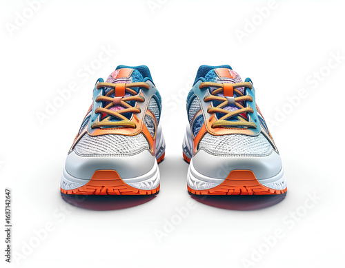 Fashion sneakers, front view, isolated PNG, no shadows 