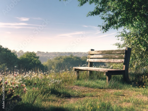 An Inviting Bench For Reflection In A Peaceful Field