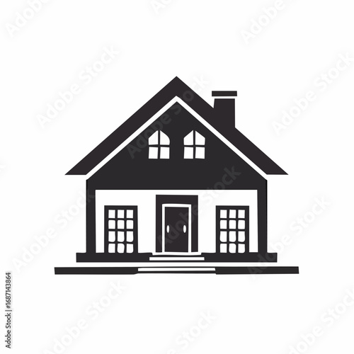 A Black and White Illustration of a Simple House