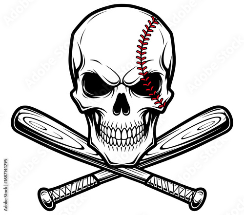 Baseball Skull and Crossed Bats, Baseball SVG, Skull SVG, Sport SVG, Grunge SVG