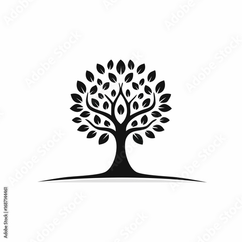 Elegant vector illustration of a symmetrical tree of life with a lush canopy of leaves, symbolizing growth, nature, and ecology