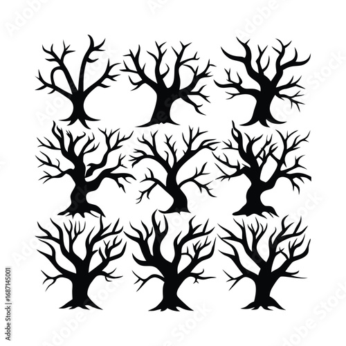 Creepy and Spooky Tree Vector Set for Halloween
