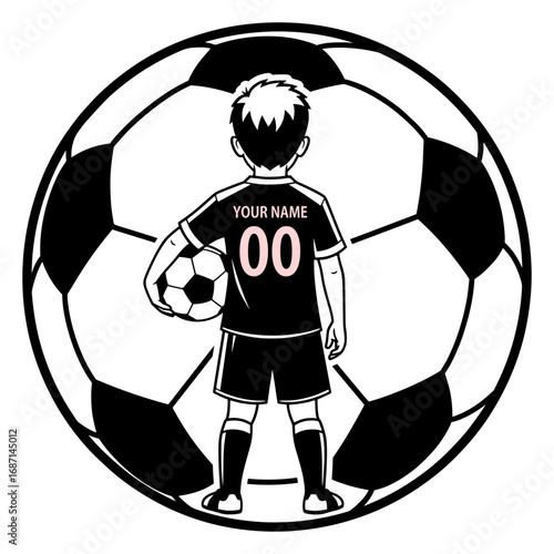 Soccer Player from Behind with Ball and Customizable Jersey, Soccer SVG, Sport SVG, Kid Athlete SVG, Team SVG