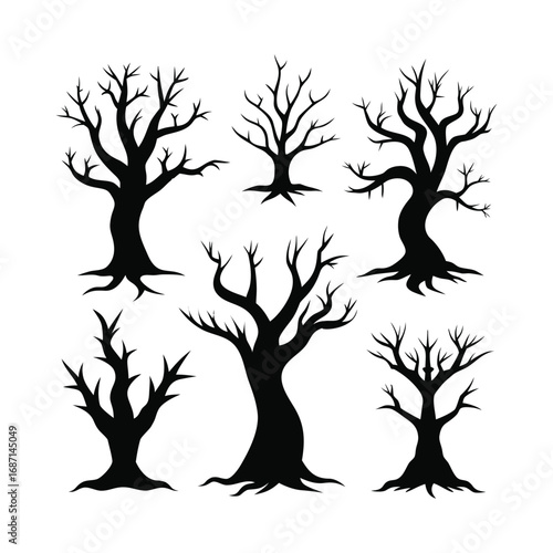 Creepy and Spooky Tree Vector Set for Halloween

