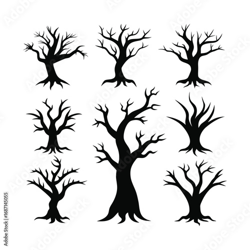 Creepy and Spooky Tree Vector Set for Halloween
