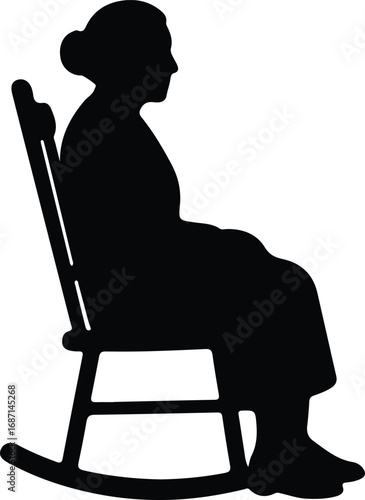 Vector Old woman relaxing on rocking chair silhouette Illustrator