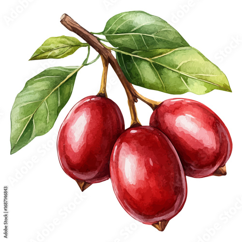 watercolor vector of Jujube, isolated on a white background.