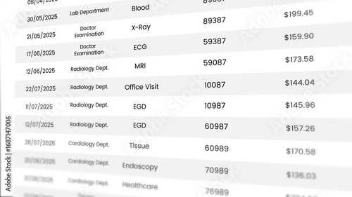 Medical billing statements showing detailed numbers breakdown animation isolated on white background
