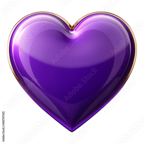 Shiny Purple Heart with Gold Outline heart shape glossy