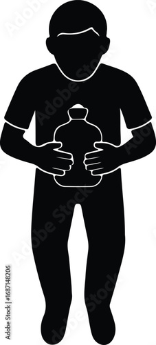 Vector Person holding hot water bottle silhouette Illustrator