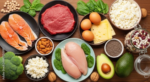 High protein food. healthy eating and diet concept