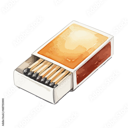 Matchbox with Matches Isolated on Transparent PNG Background- Watercolour Art