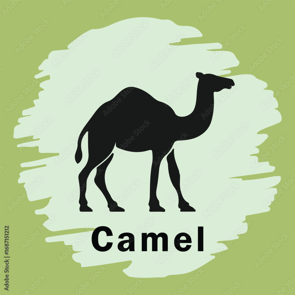 Fototapeta premium Desert camel vector silhouette with color background. Sand animal transport, Arabian Egyptian travel mammal, camel portrait illustration. Element for Eid al-Adha and Eid al-Adha, or for business and c