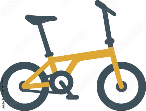 An isolated yellow vintage bicycle with its wheels and pedals visible on a white background