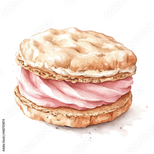 Ice Cream Sandwich, watercolor clipart vector, isolated on a white background.