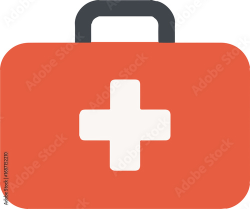 A medical health icon featuring a red cross on a white first aid kit box