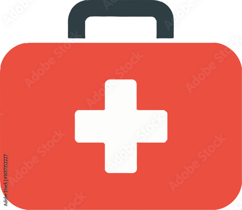 A medical box or first aid kit is a red cross icon symbolizing health care and emergency help