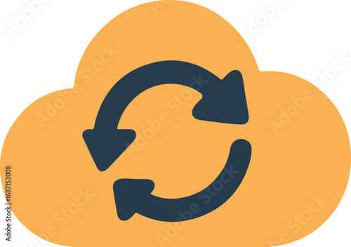 Cloud Sync: A simple, yet eye-catching graphic depicts the seamless synchronization of data in a digital age, a cloud with the universal recycle symbol represents data exchange and update.