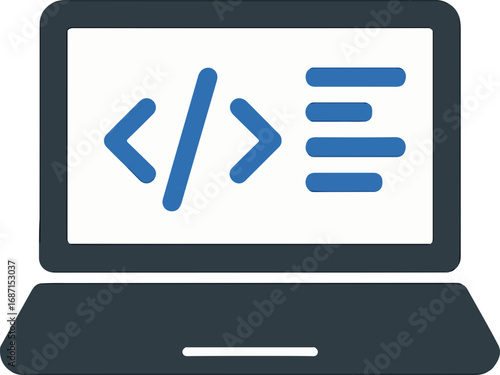 Digital Code Interface: Illustrative depiction of a laptop screen displaying code, representing the world of software development, technology, and innovation.