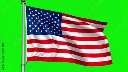 Wallpaper Mural American flag waving proudly against a vibrant green screen background Torontodigital.ca