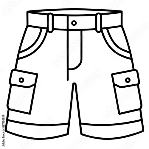 Cargo Shorts Side View Line Art Vector