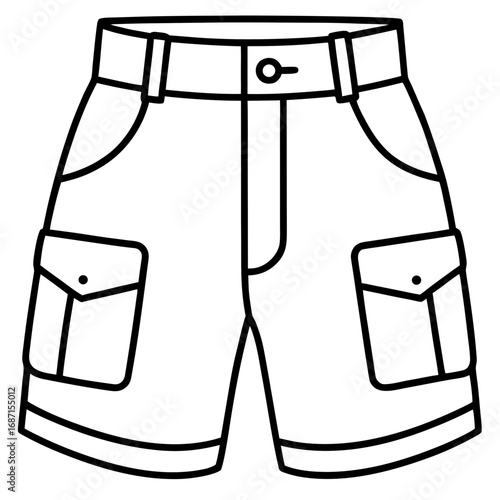 Cargo Shorts Side View Line Art Vector