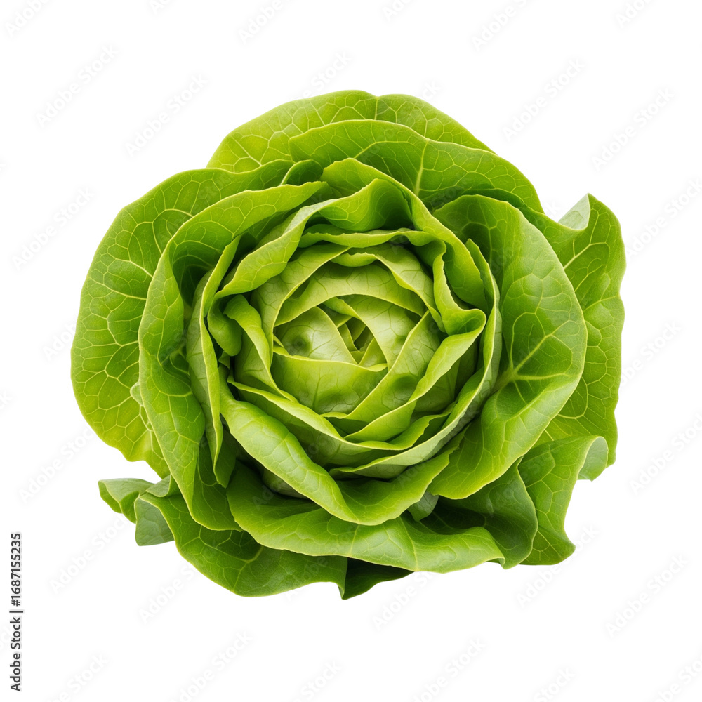 Obraz premium Fresh Green Butterhead Lettuce Isolated on a Crisp White Background