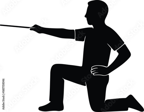 Vector Silhouette man on knee holding wand or pointer Illustrator