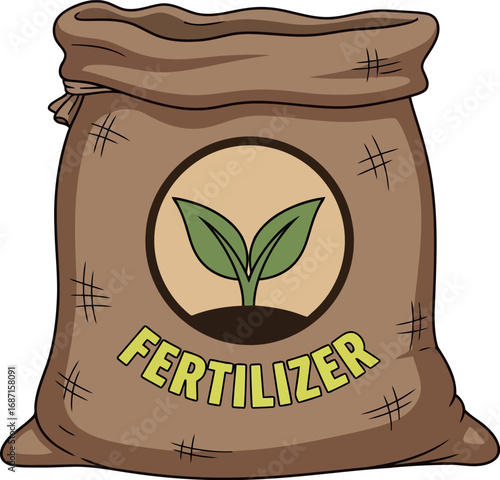 Gardening fertilizer sack with sprouting plant icon vector
